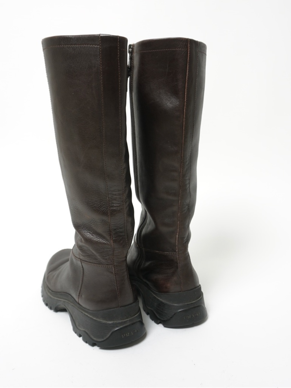 Prada Leather Lug Sole Boots in Dark Brown - Picture 4 of 8